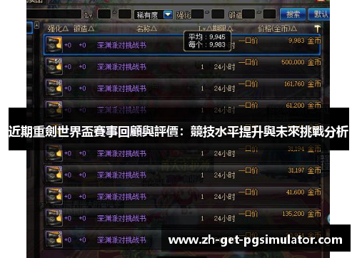 近期重劍世界盃賽事回顧與評價:競技水平提升與未來挑戰分析 近期重劍世界盃賽事回顧與評價:競技水平提升與未來挑戰分析